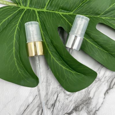 18/410 Fine Mist Sprayer Pump Silver Aluminum Closure 0.12ML SS316 Ribbed Skirt