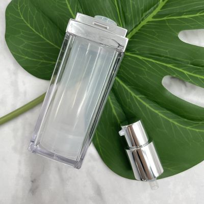 Square Cosmetic Airless Pump Bottles 30ml Double Wall Aluminum