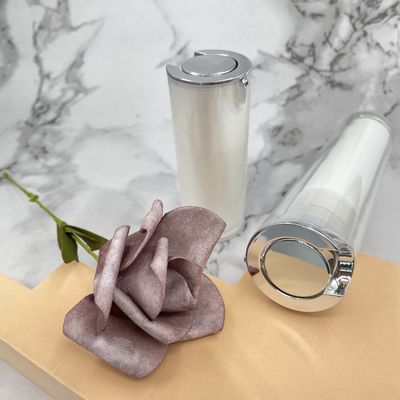 Pearl White 30ml Airless Pump Bottle 50ml Acrylic Silver Metallized Round Shape