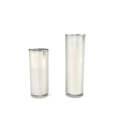 Pearl White 30ml Airless Pump Bottle 50ml Acrylic Silver Metallized Round Shape