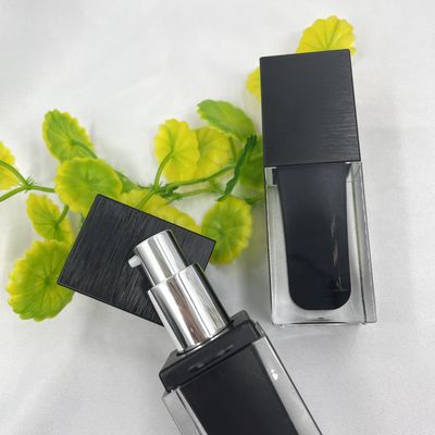 Square Cosmetic Pump Bottle 60ml UV Screw Brush Matt Black Acrylic