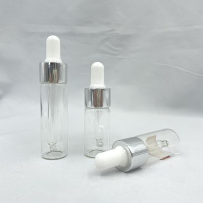 10ml 15ml Glass Cosmetic Bottles Straight Shape With Aluminum Oil Dropper