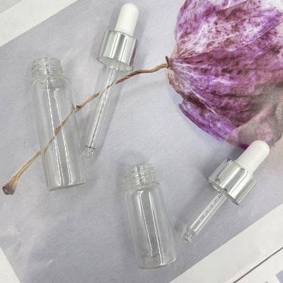 10ml 15ml Glass Cosmetic Bottles Straight Shape With Aluminum Oil Dropper