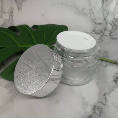 MSDS Clear 100g Glass Cream Jar With Shiny Silver Cap White Lid Mask Mud