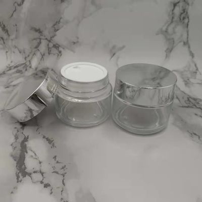 MSDS Clear 100g Glass Cream Jar With Shiny Silver Cap White Lid Mask Mud