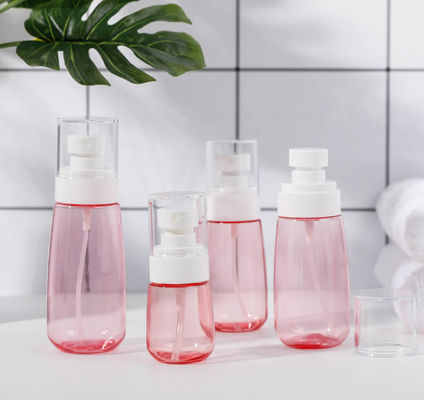 100ml Petg Pump Bottle Transparent Pink Single Packing Fine Sprayer White Facial Soft Touch